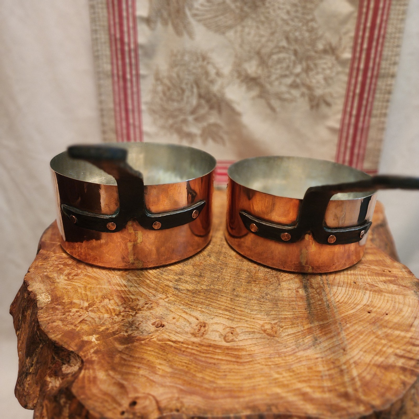 Antique Five Piece Set of Copper Saucepans 12-20cm 4.75-8 inch diameters 9.5lb