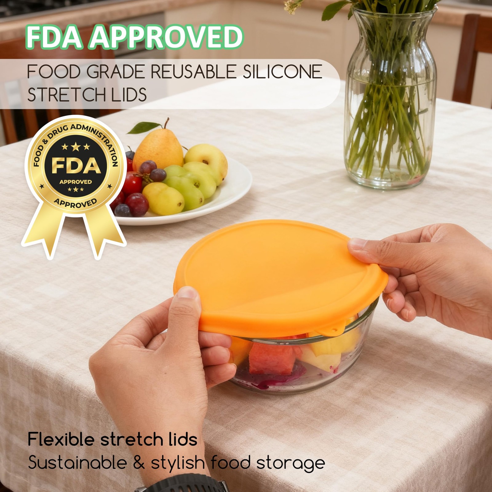 Silicone Storage Cover Lids for Anchor Hocking Pyrex 4 Cup – Red & Orange 2 Pack