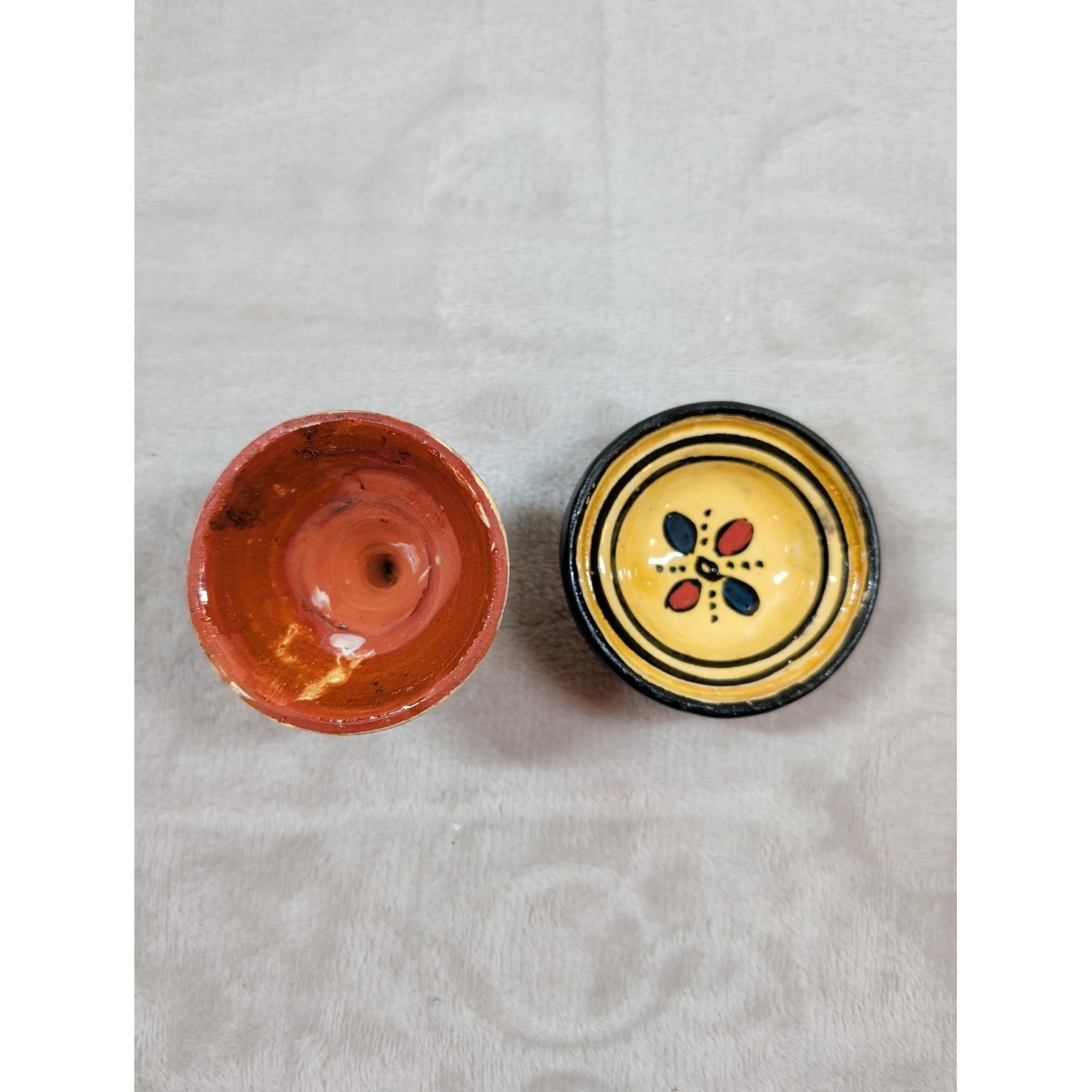 Mini Moroccan Hand Painted Ceramic Tagine Pot Salt Cellar Spice Dish Yellow Red