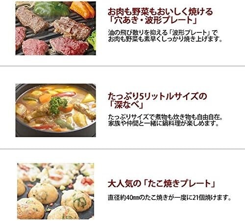 TIGER CQD-B300-TH Grill Pan Plate 5L 3 Types Pots Takoyaki Yakiniku AC100V Black