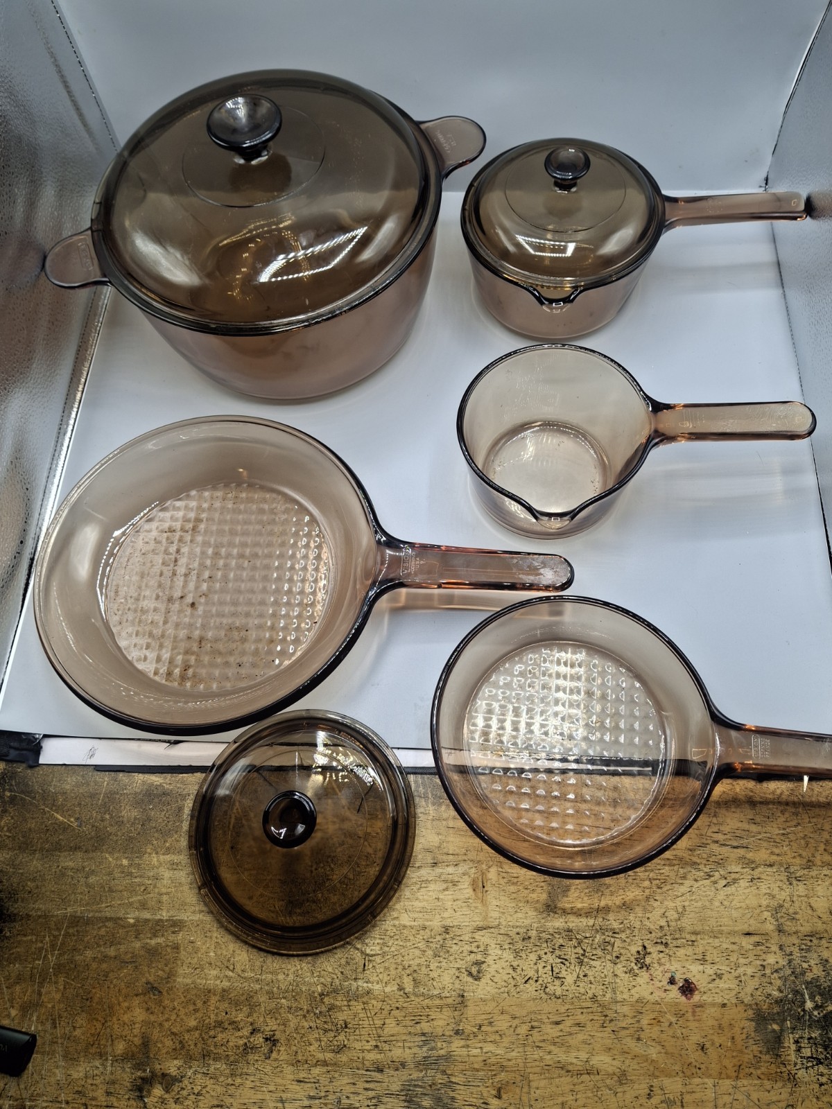 VTG Corning Visions USA France , Amber Saucepans 7 Piece Set READ DESCRIPTION