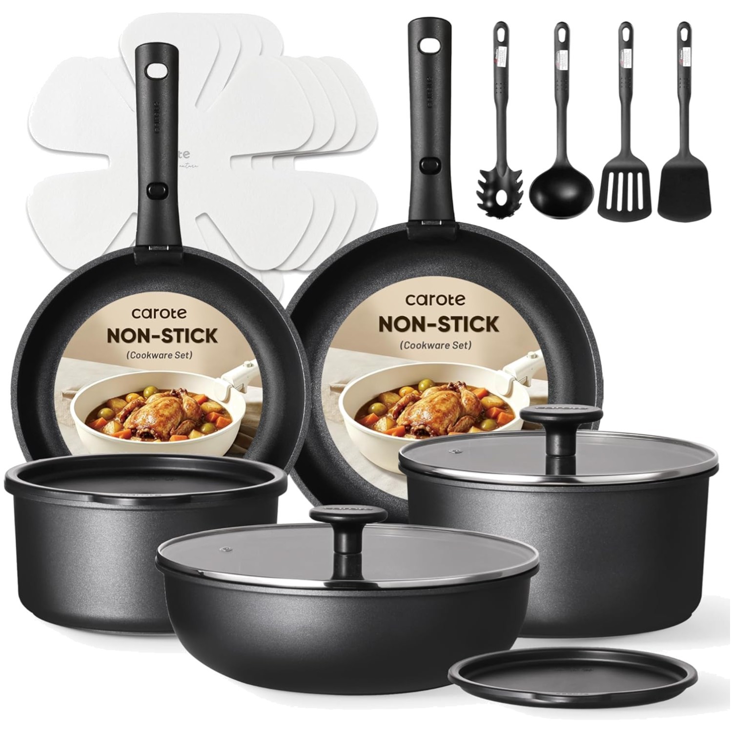 Compact 19 Piece Cookware Set – Non Stick, Oven Safe, Black