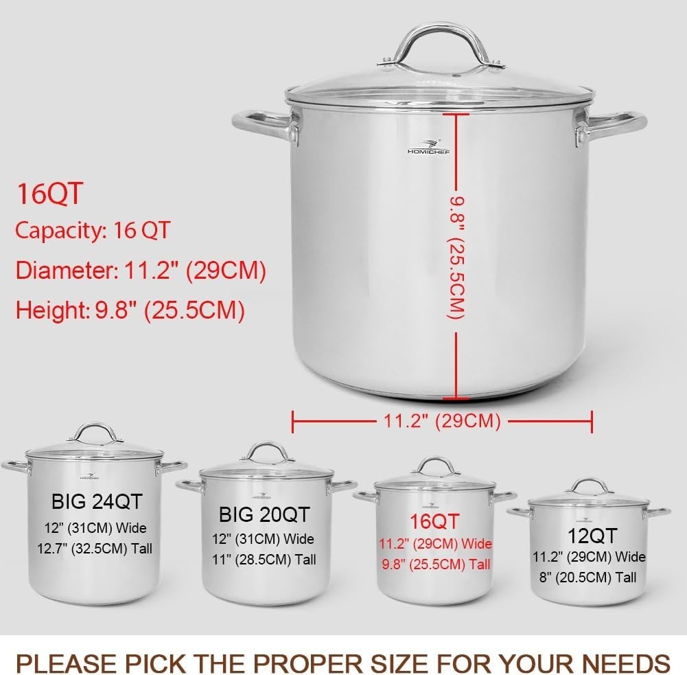 16 Quart LARGE Stock Pot with Glass Lid – NICKEL FREE Stainless Steel Healthy…