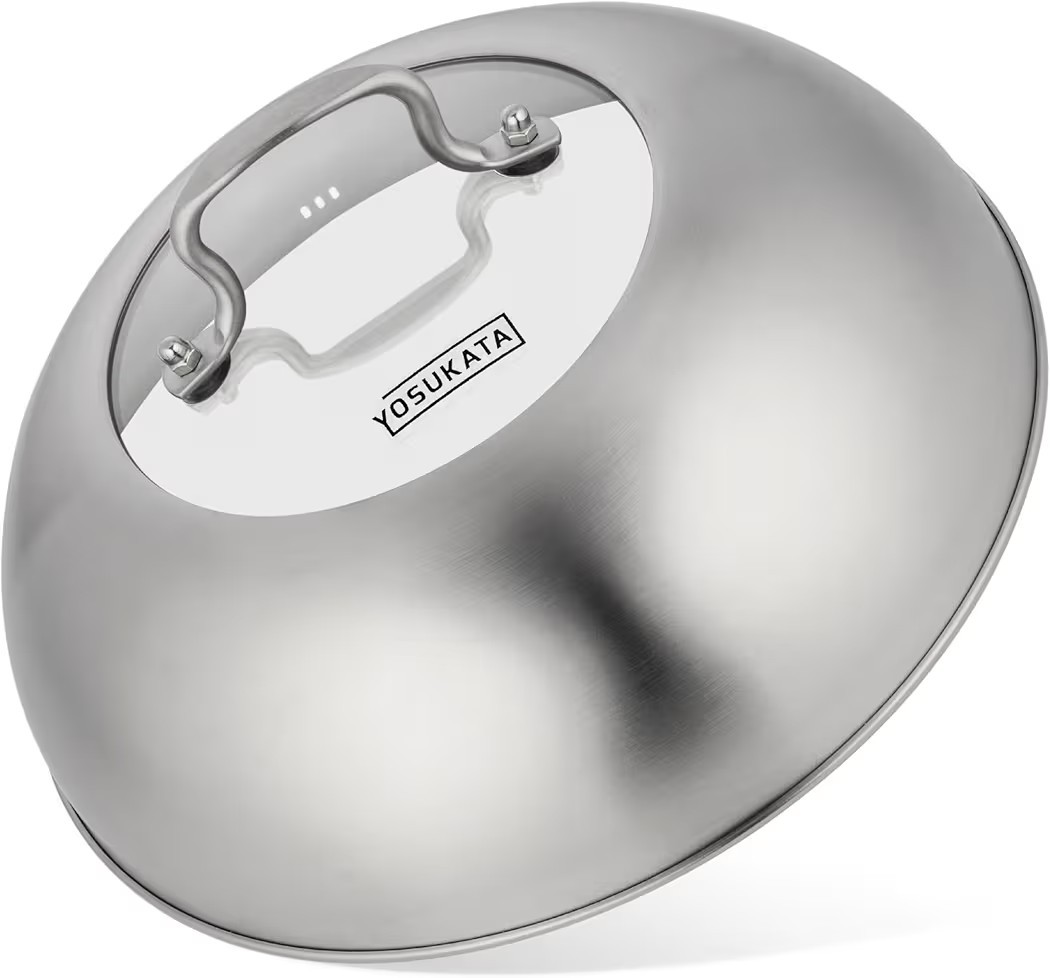 Replacement Wok Lid 11.4 In Stainless Wok Cover with Tempered Glass Insert Steam