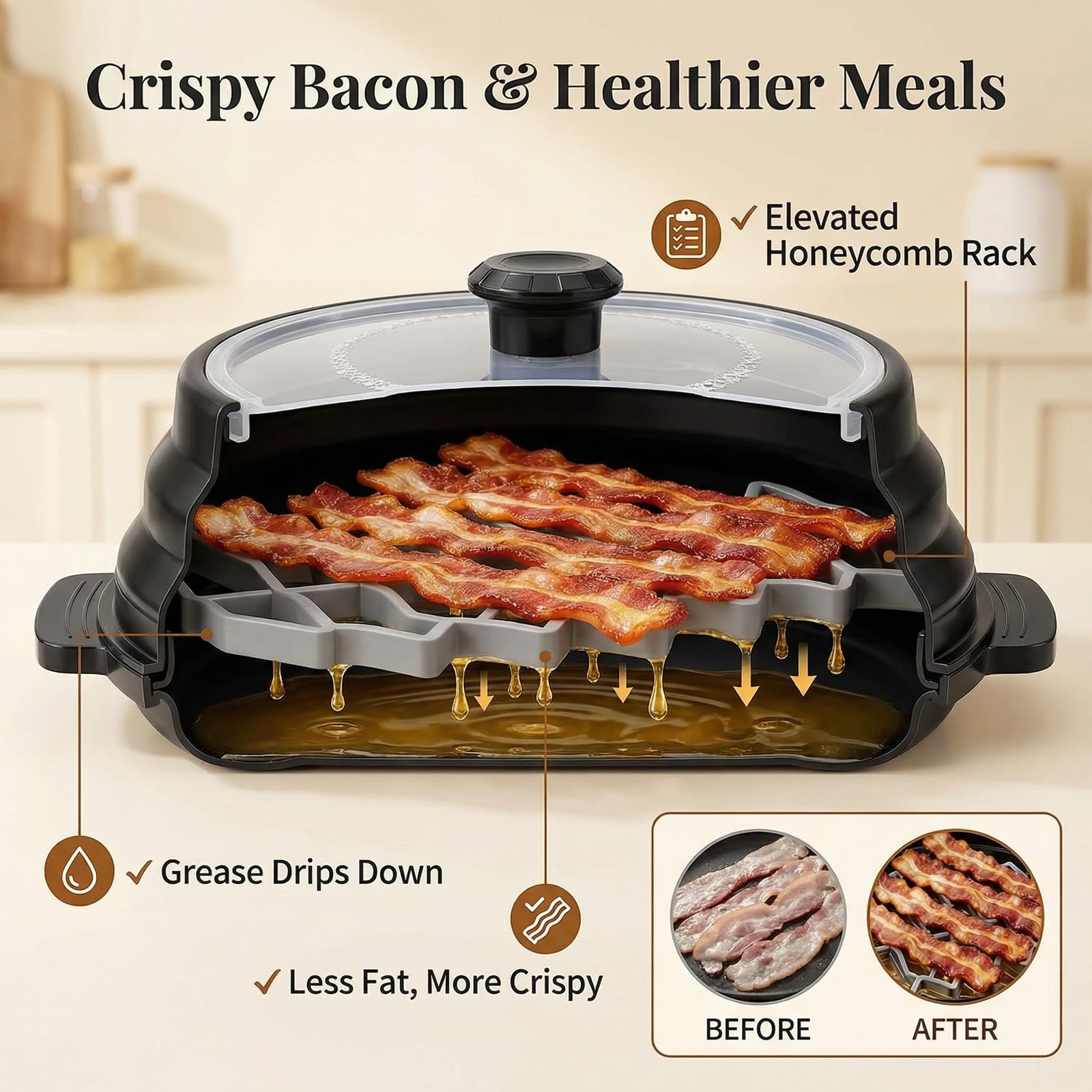 3Piece Microwave Bacon Cooker and Splatter Cover Set Collapsible Microwave L…