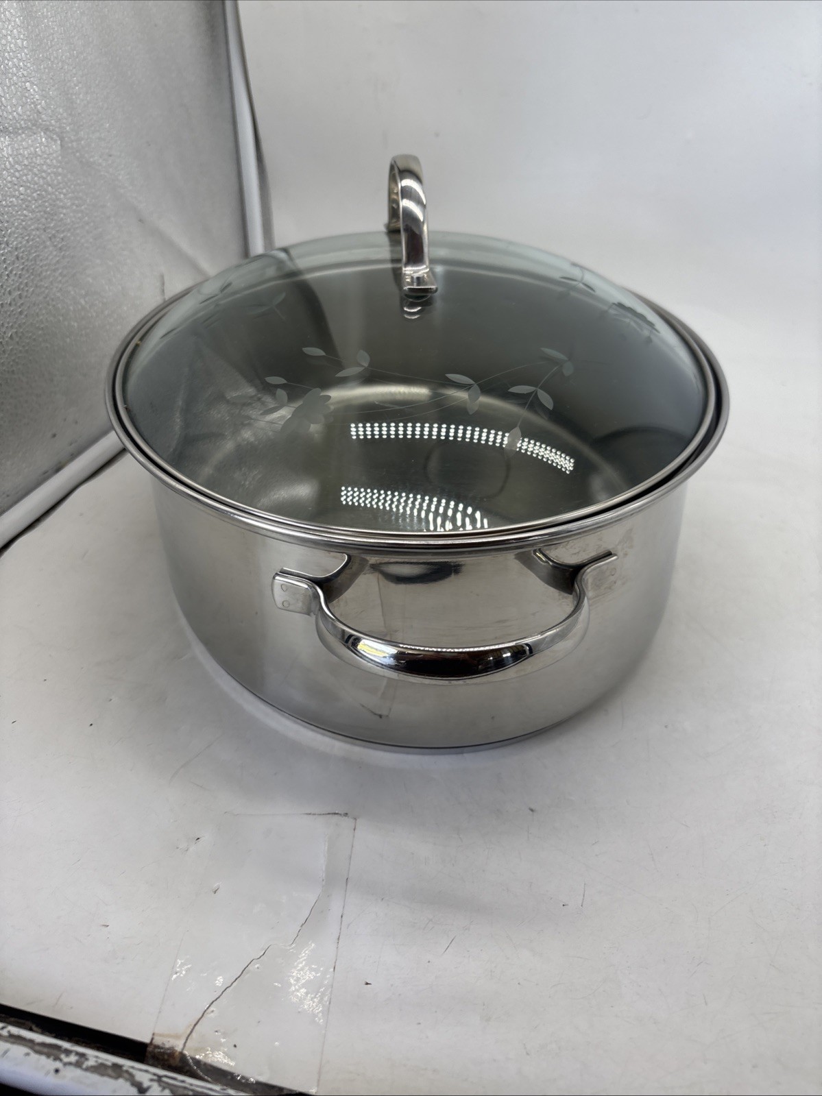 Princess House 18/10 Stainless Steel 7Qt Large Oval Roaster Pot Etched Glass Lid
