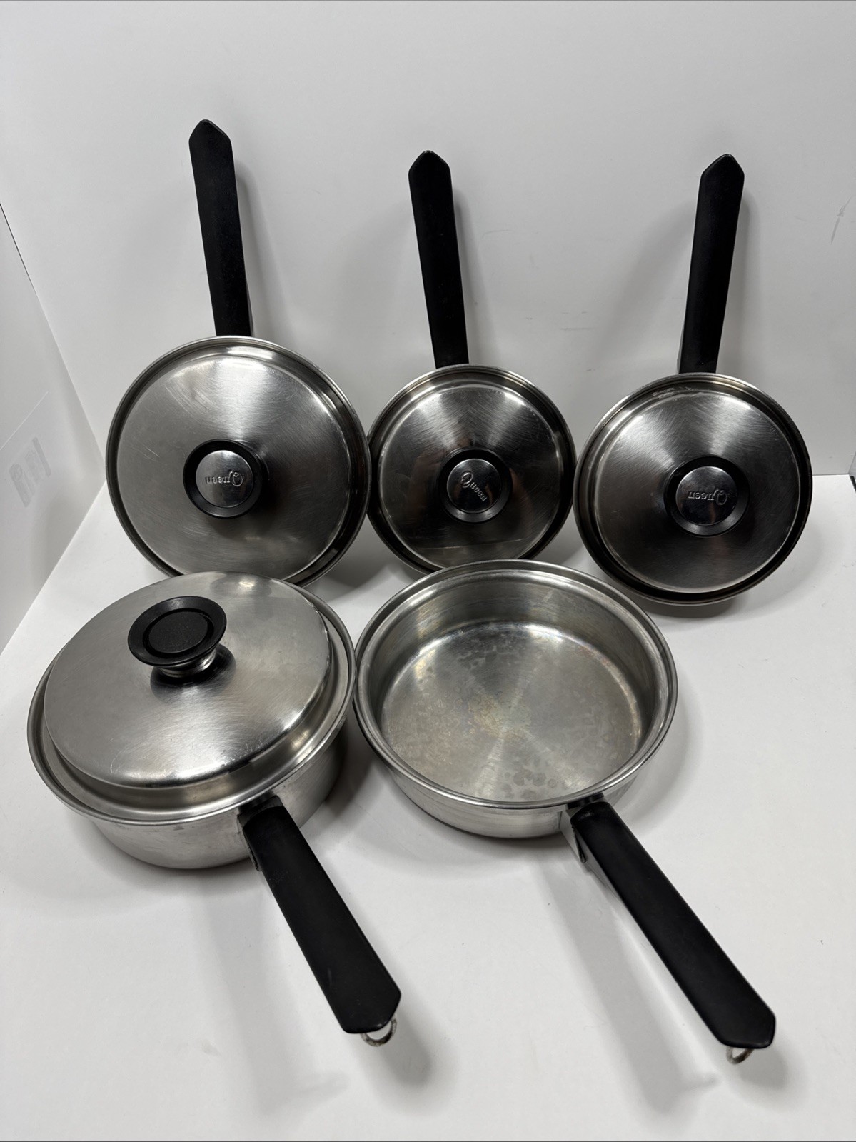 Amway Queen Cookware Set Multi Ply 18/8 Stainless Steel 9 Pc Pots/Pans Lids USA