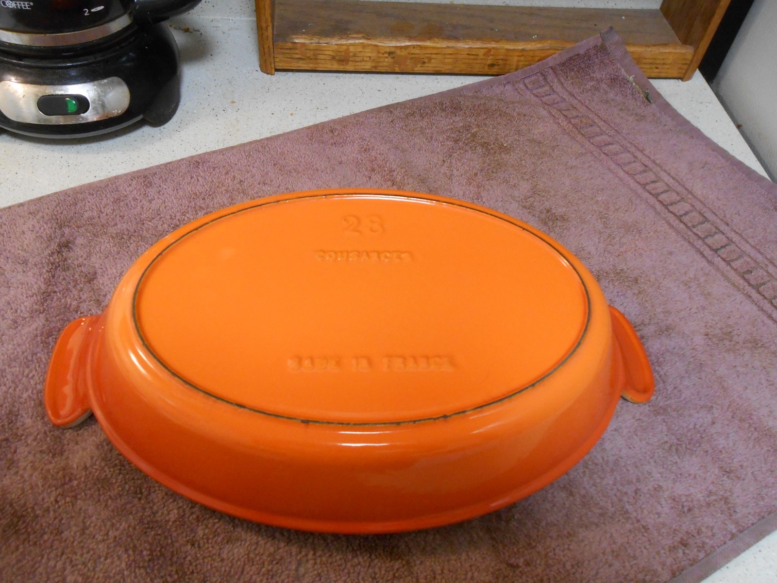 COUSANCES France 28 Oval Au Gratin/Casserole “Flame” Orange Enamel on Cast Iron