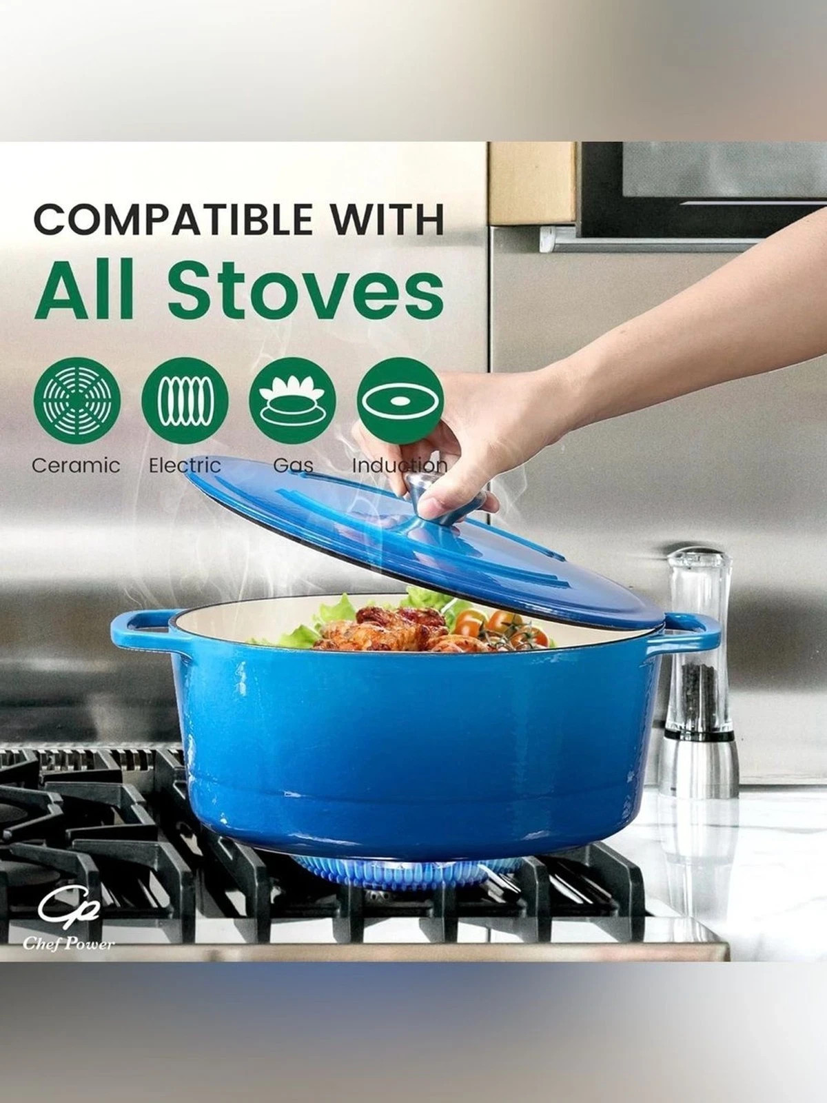 Chef Power 6QT Enameled Cast Iron Dutch Oven with Lid Blue