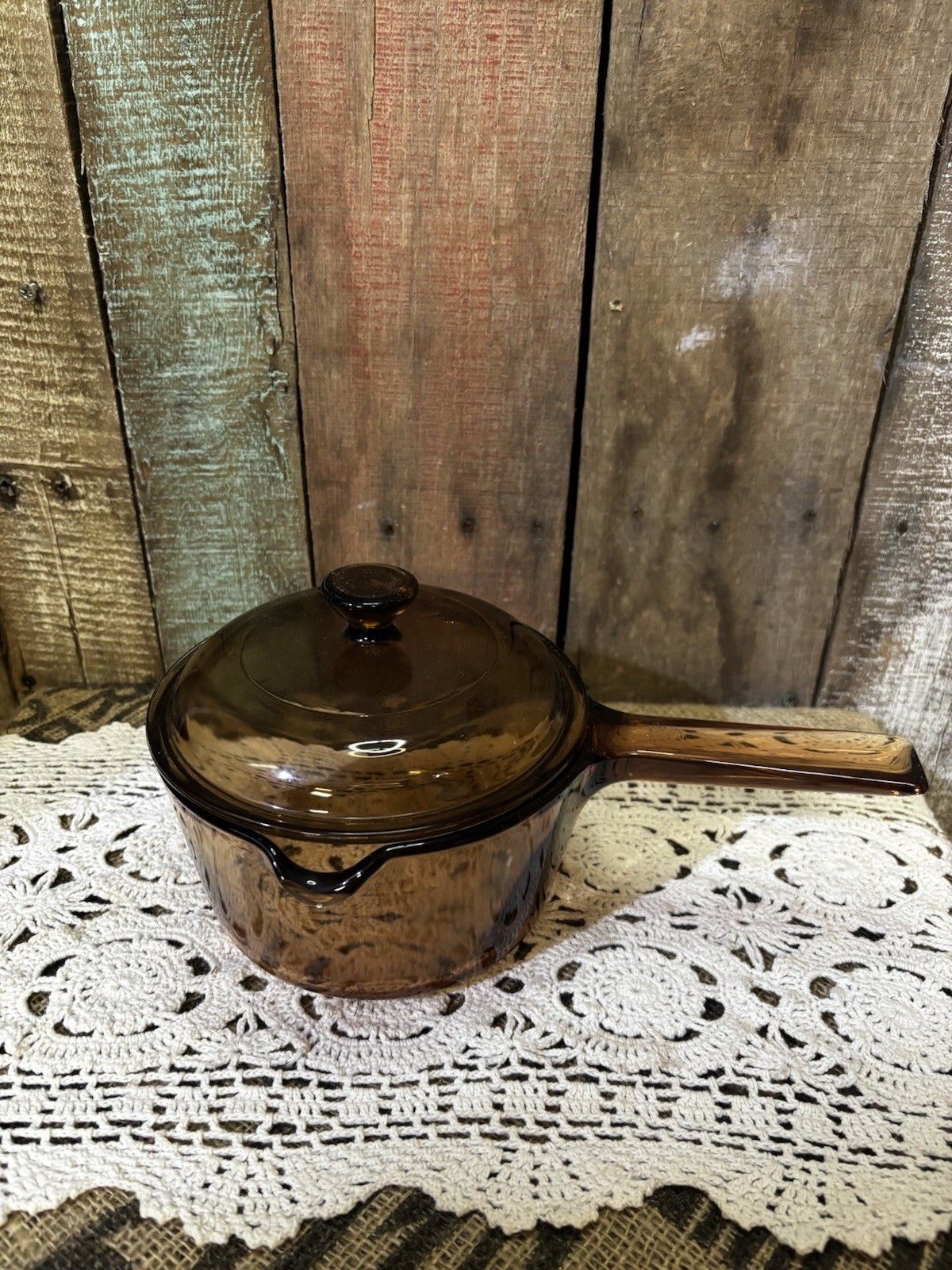 Vintage Corning Visions Amber 1.0L Saucepan w/Lid Pyroceram France
