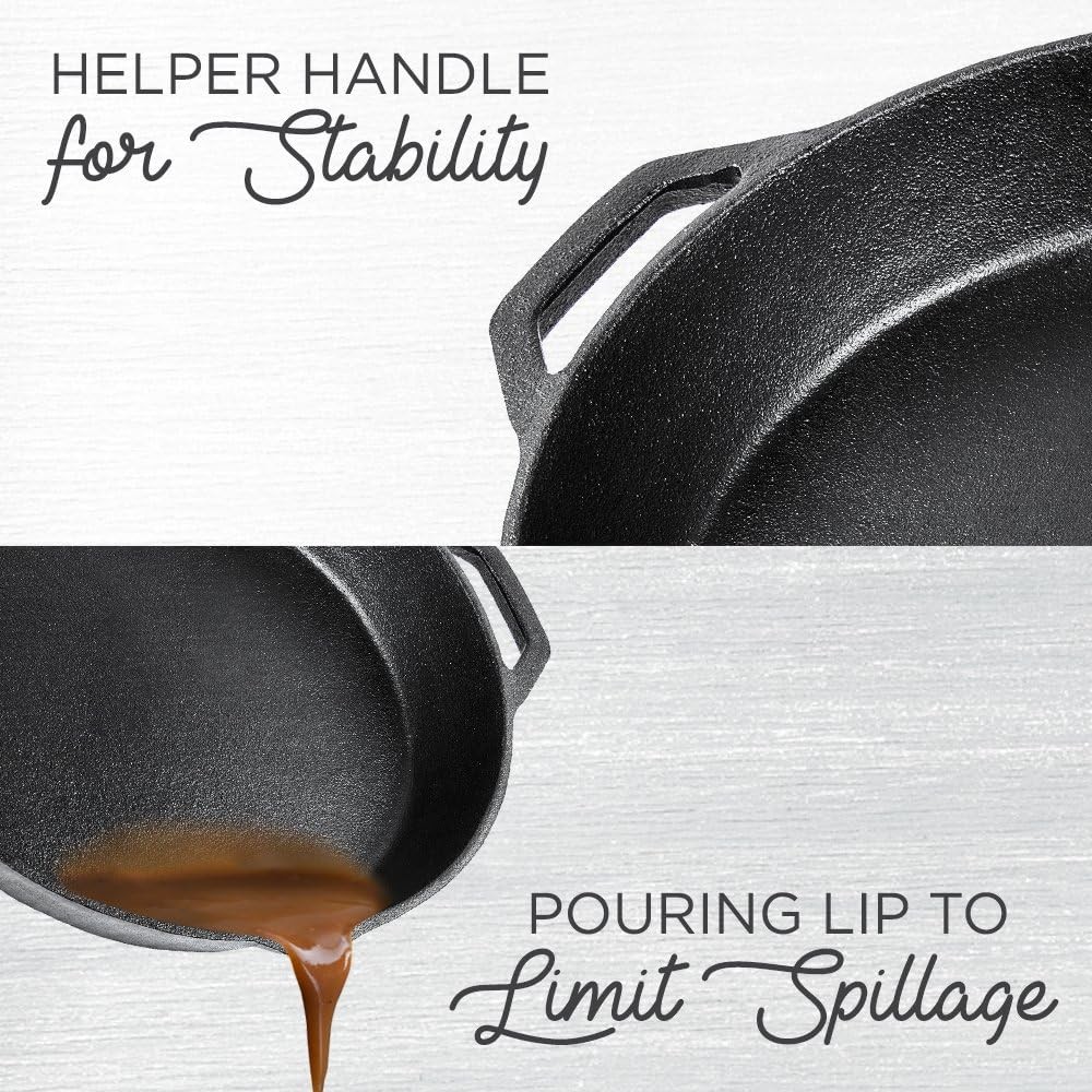 12″ Pre-Seasoned Cast Iron Skillets, 2 Handles 4L Non-Stick Frying Pan, Oven …