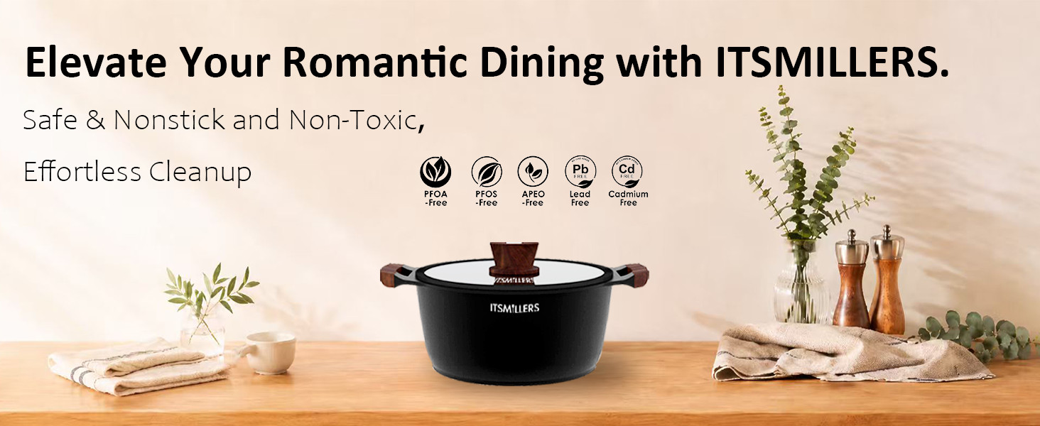 Nonstick Stock Pot, 6.5 Qt Soup Stock Pot with Strainer Lid, Induction Cooking