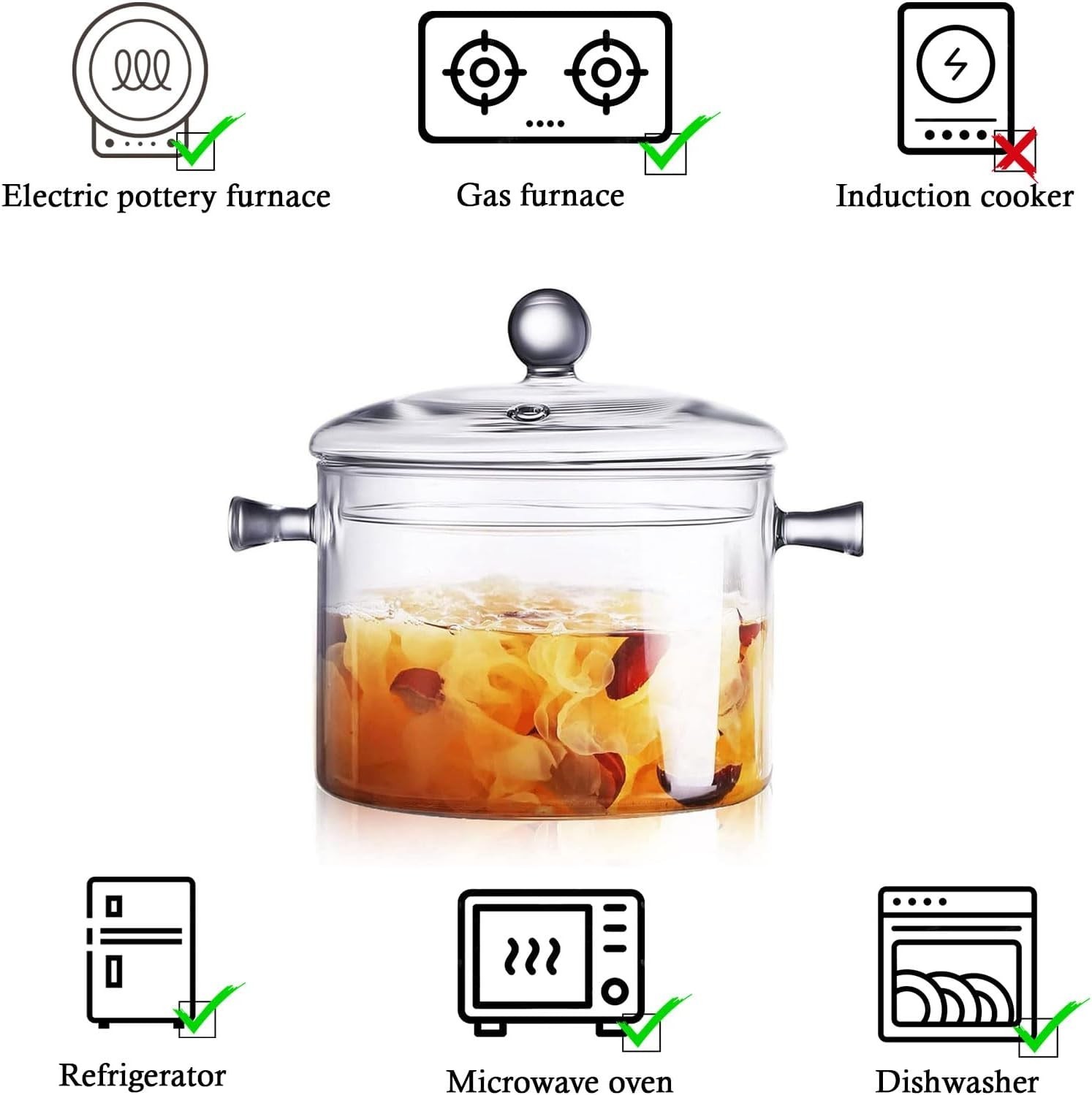 Clear Glass Simmer Pot for Stove Potpourri Cooking Saucepan with Cover Cookwa…