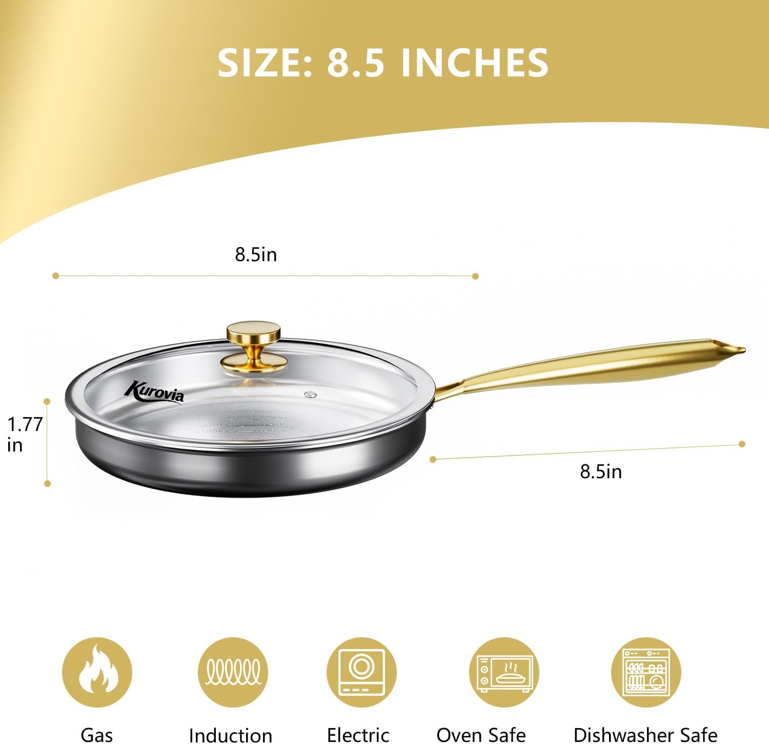 Tri-Ply Stainless Steel Frying Pan, Compatible with All Cooktops Up to 600℉, Lar