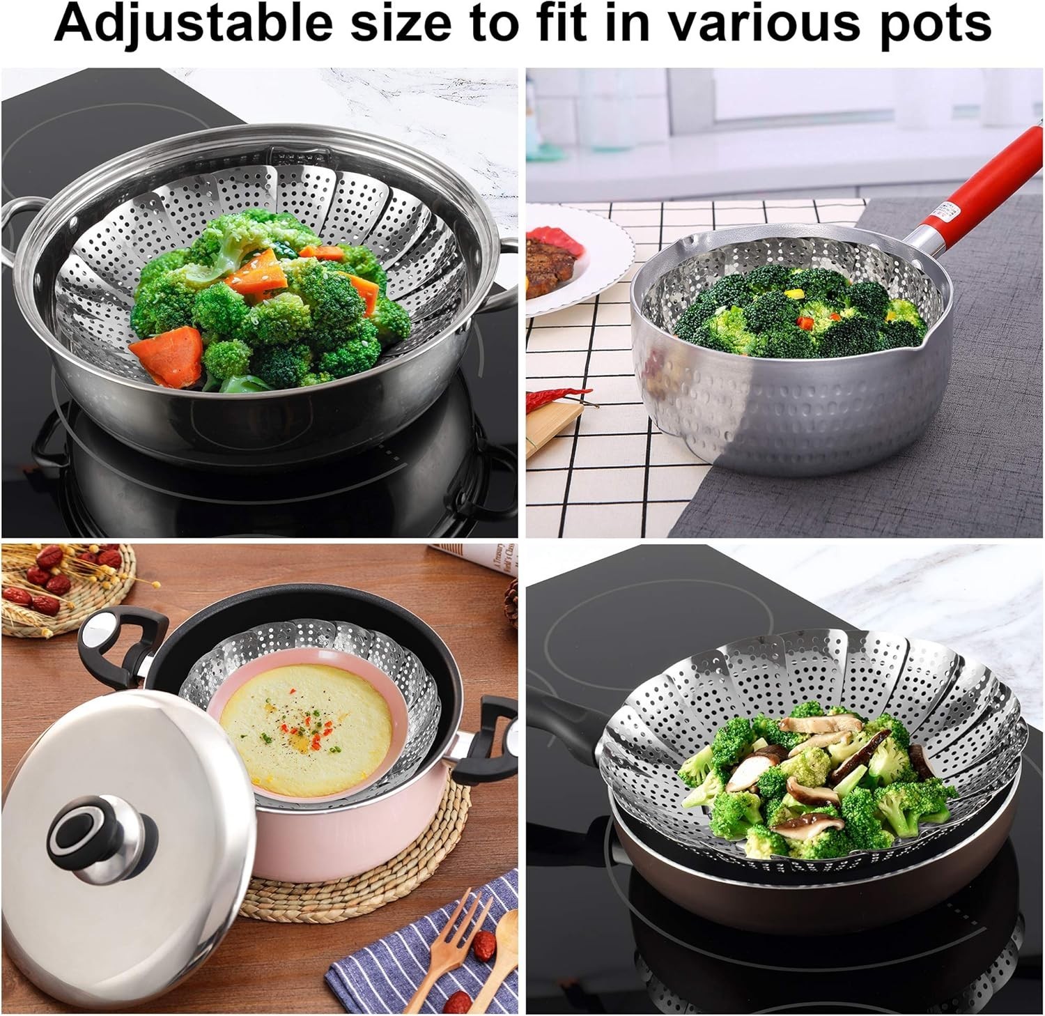 Stainless Steel Vegetable Steamer Basket Expandable To Fit Various Pots 5.5 9.3