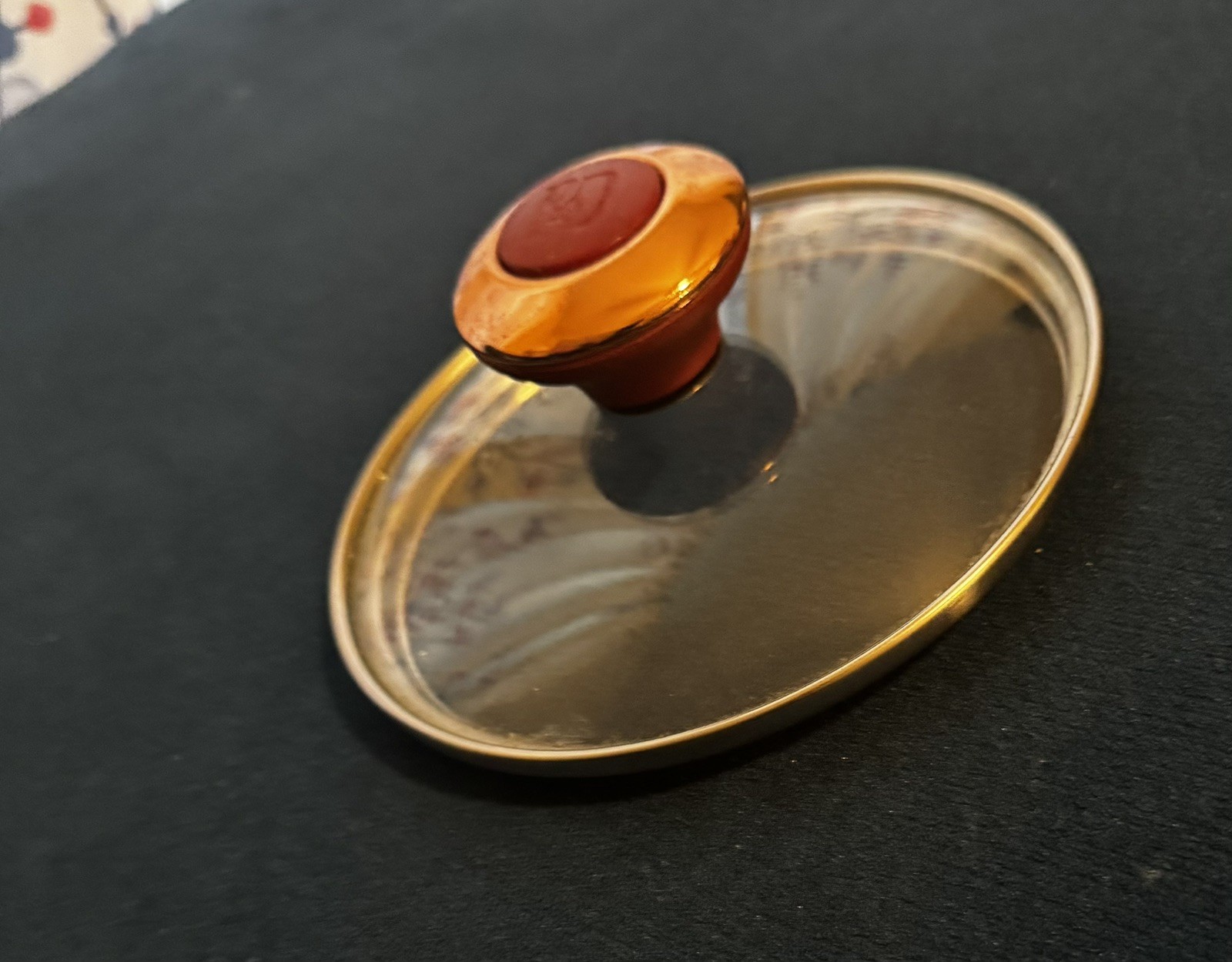 Paula Dean small pot pan lid Replacement glass Copper with Red Knob handle 6″