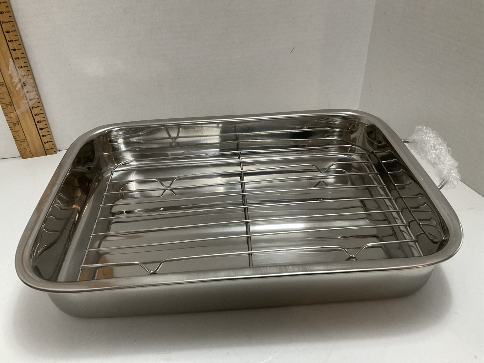 NEW BASIC ESSENTIALS ROASTER PAN & RACK STAINLESS STEEL NIB