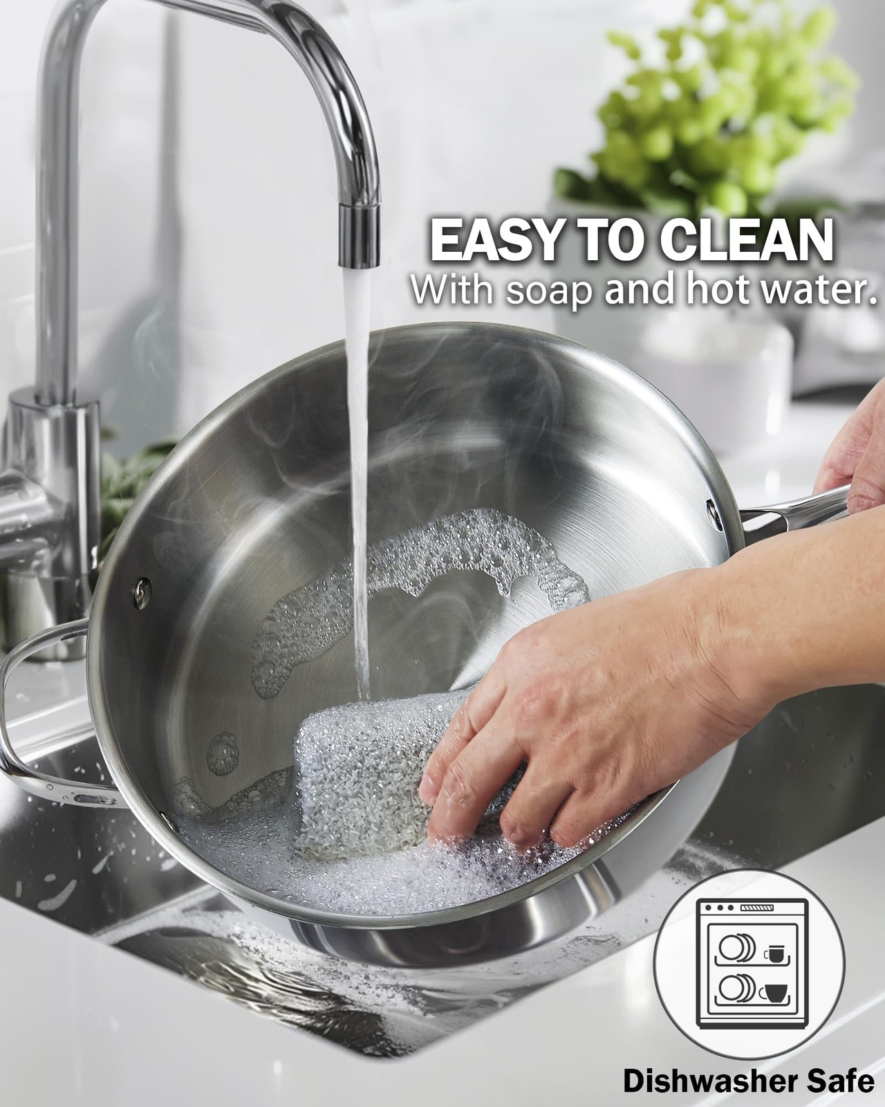4-Quart Stainless Steel Sauté Pan with Lid, 10.5-inch Deep Frying Pan Induction