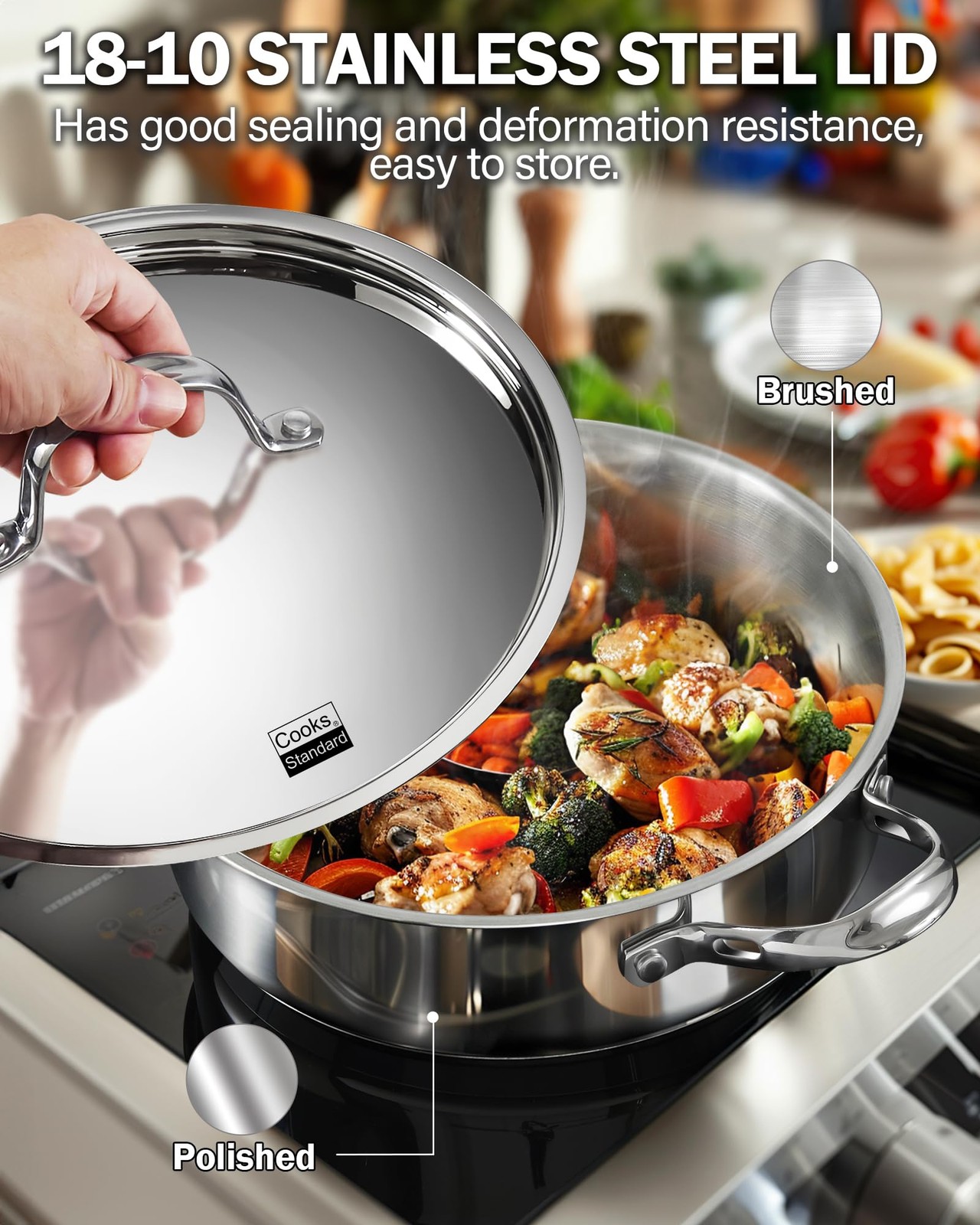 4-Quart Stainless Steel Sauté Pan with Lid, 10.5-inch Deep Frying Pan Induction