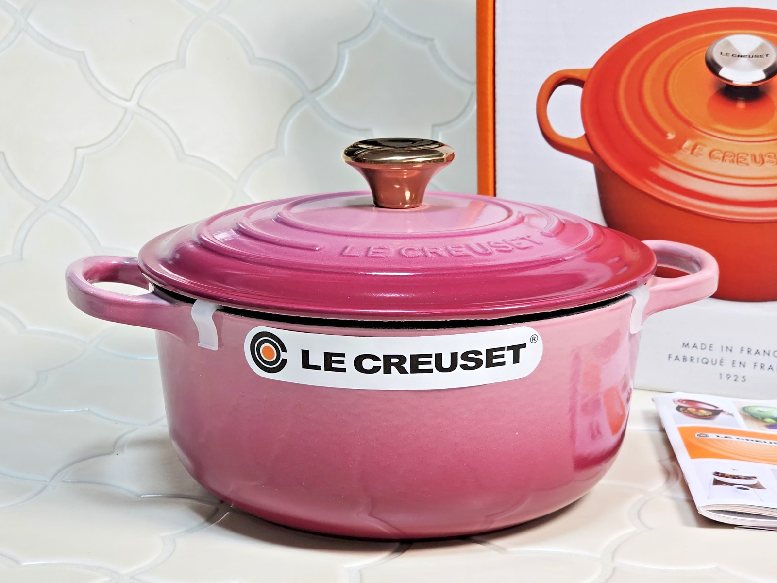 Le Creuset Signature Cocotte 20cm 7-3/4″ 2-3/4qt BERRY Copper Knob Cast Iron NIB