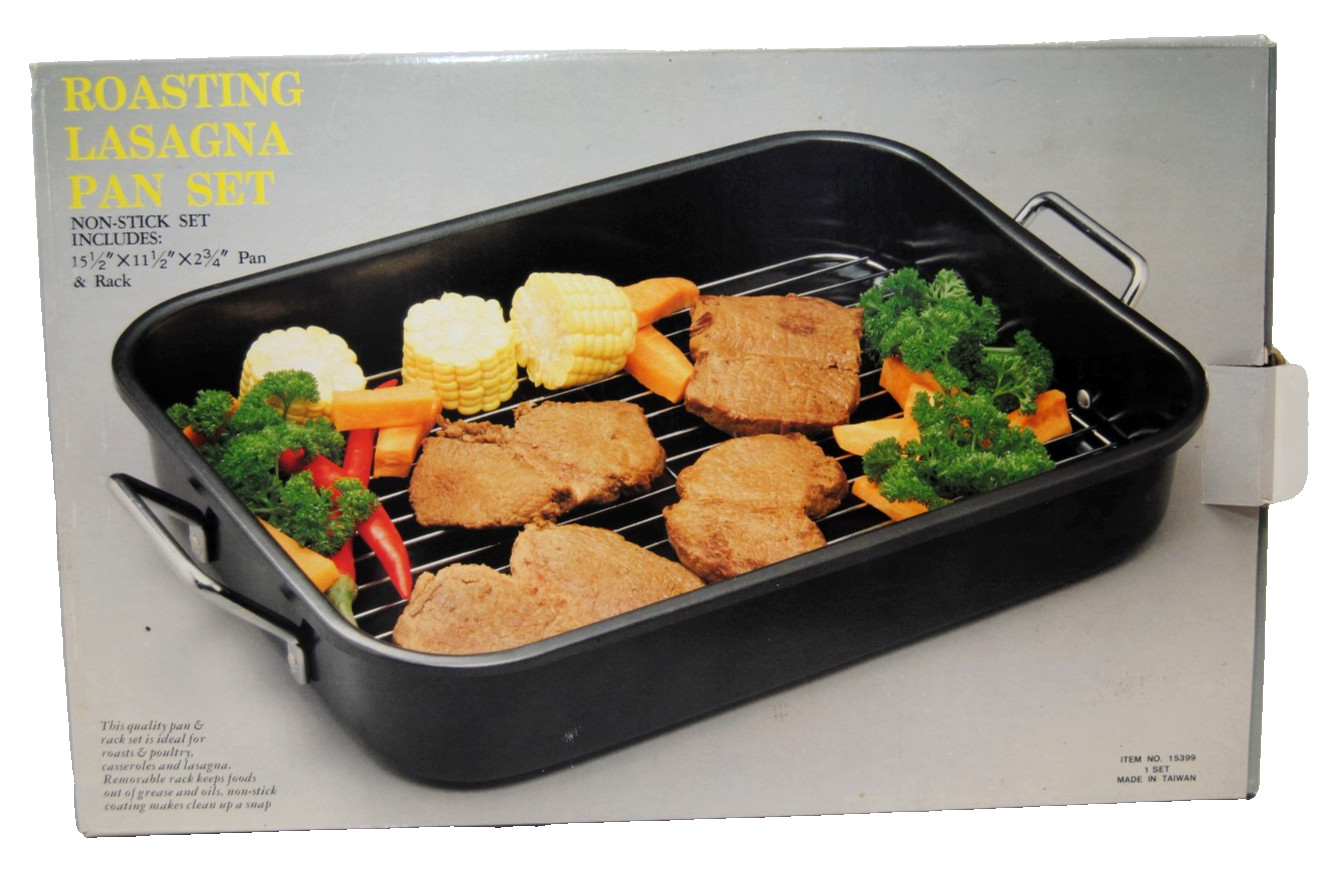 Roasting Lasagna Non-Stick Pan Set with Rack 15.5″ x 11.5″ x 2 3/4″ New T2687