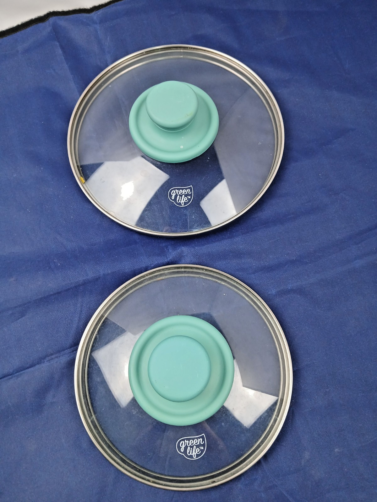 Green Life Replacement Glass Pot Lid 6″ & 7″ Metal Rim Teal Knob
