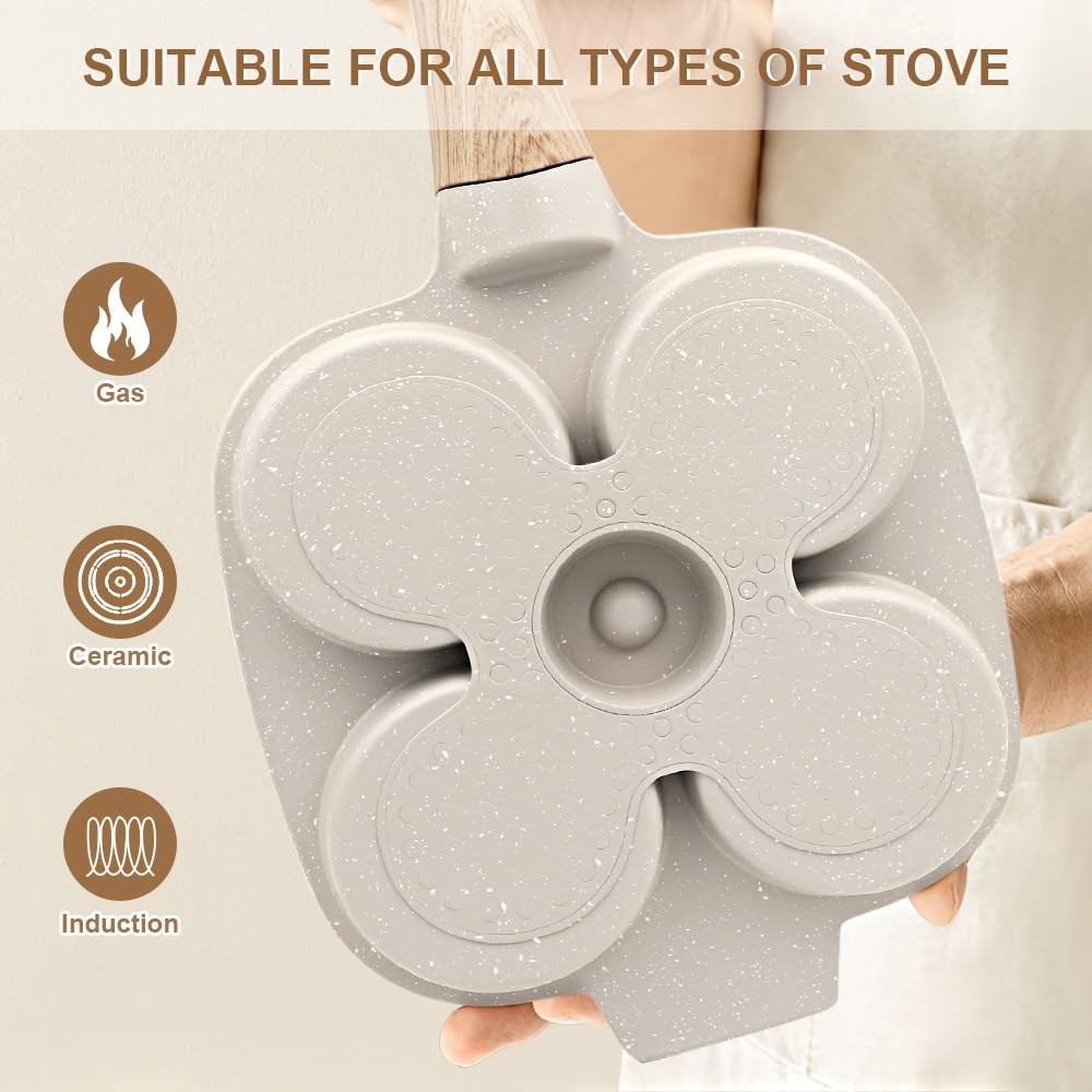 1 PC 4 Cup Nonstick Fried Egg Omelette Pan With Lid Detachable Handle