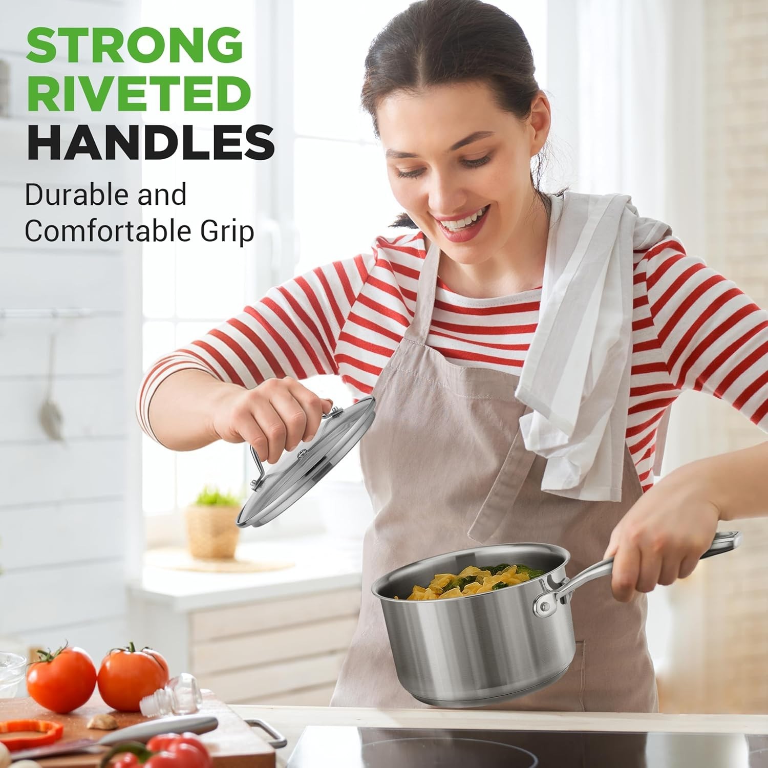 Elegant 2 Quart Stainless Steel Saucepan with Glass Lid – Induction Ready