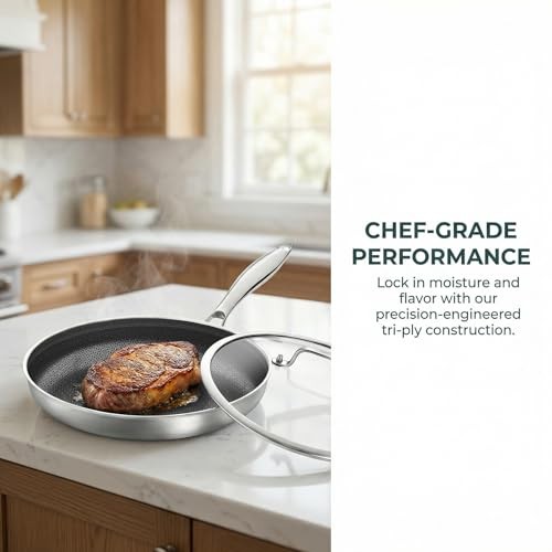 10 Inch Hybrid Nonstick Frying Pan with Lid, Tri-ply 10 Inch with Lid
