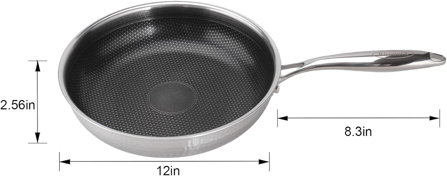 Hybrid 12 inch Stainless Steel Non Stick Skillet,Frying Pans Nonstick, PFOA F…