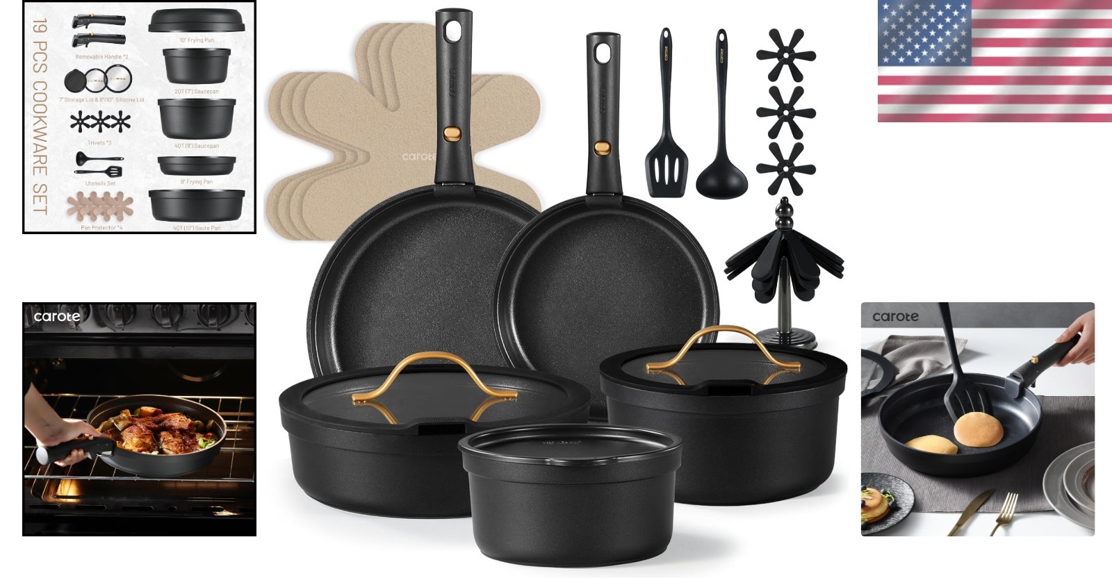 Non Stick Pots and Pans Set 20pcs Induction Oven Safe Dishwasher Safe Kitchen