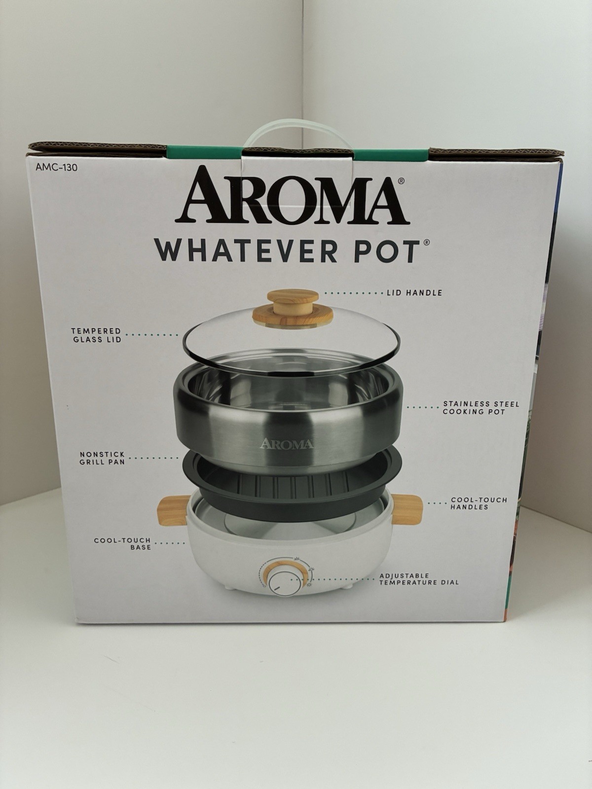 Aroma Housewares AMC-130 Whatever Pot, Indoor Grill, Hot Pot with Glass Lid 2.5L