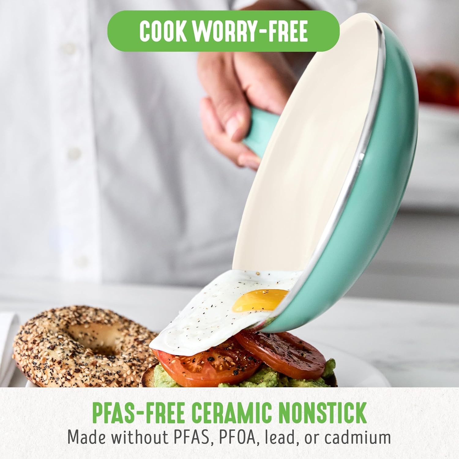 Soft Grip 8” Frypan Skillet & Spatula Breakfast Cookware Set PFAS-Free Ceramic