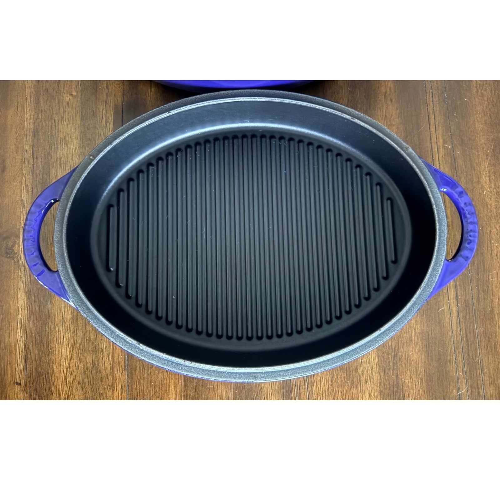 Le Creuset Blue Enameled Cast Iron 2-in-1 Oval Dutch Oven with Grill Pan Lid 28