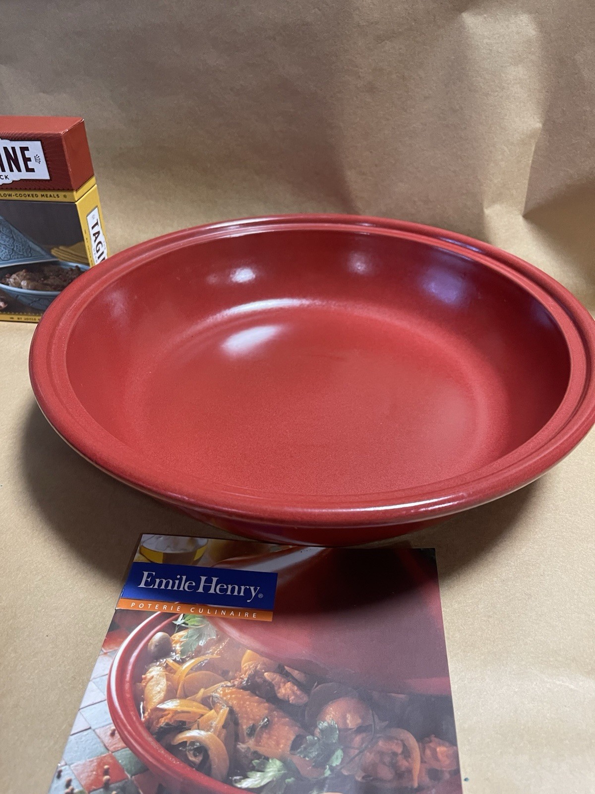 Emile Henry Large Tagine w/ Recipe Deck – 12.5″ Wide – France Moroccan Red EUC