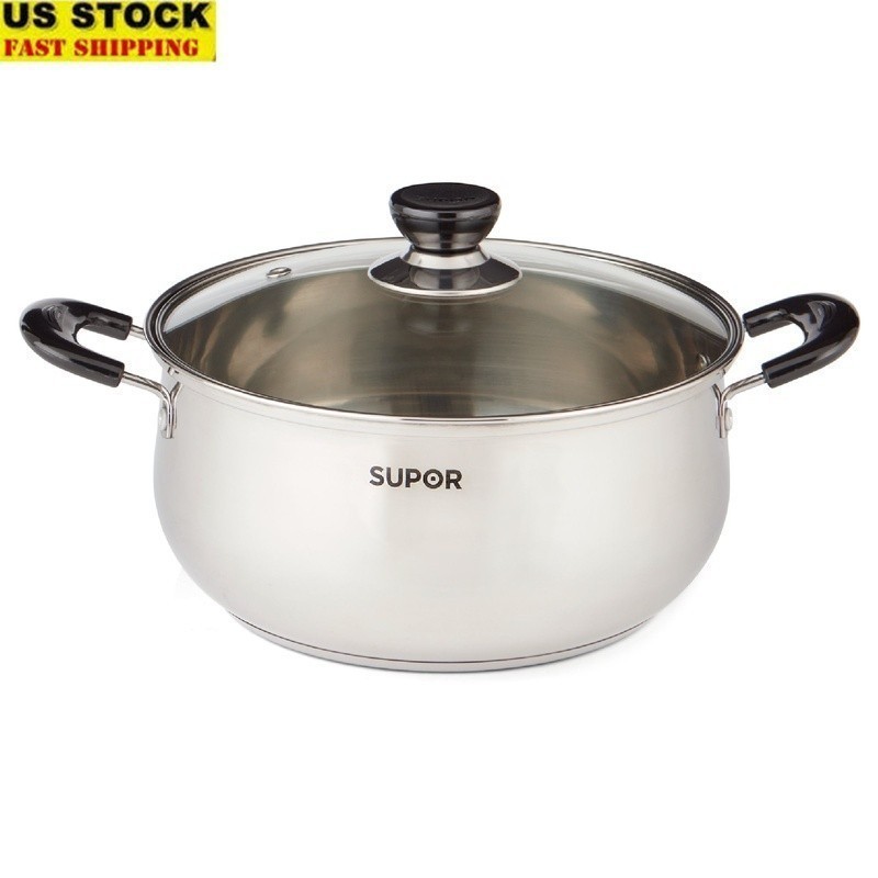 Stainless Steel Saucepot W/ Glass Lid Induction Compatible Soups Stews Sauces US