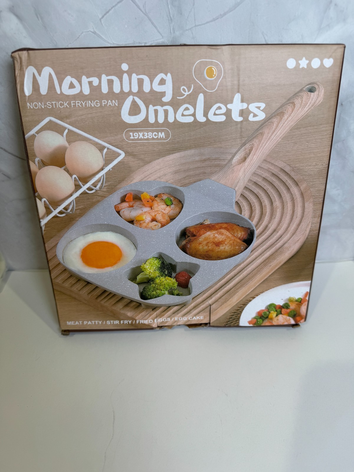 Morning Omelets Non-Stick Frying Pan 19x38cm 4 Hole Egg Omelet Burger Induction