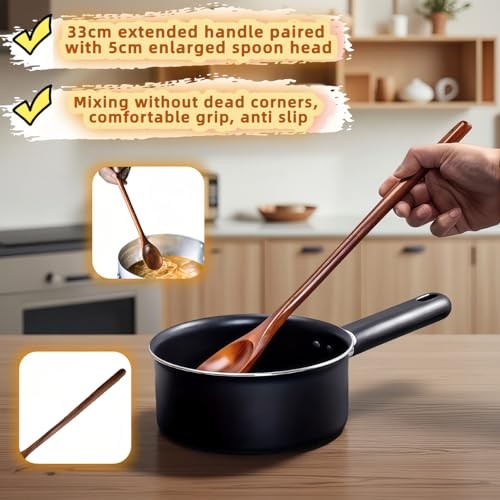 13″ Wooden Spoon for Nonstick Cookware,Extra Long Handle&Natural Wood,Burn