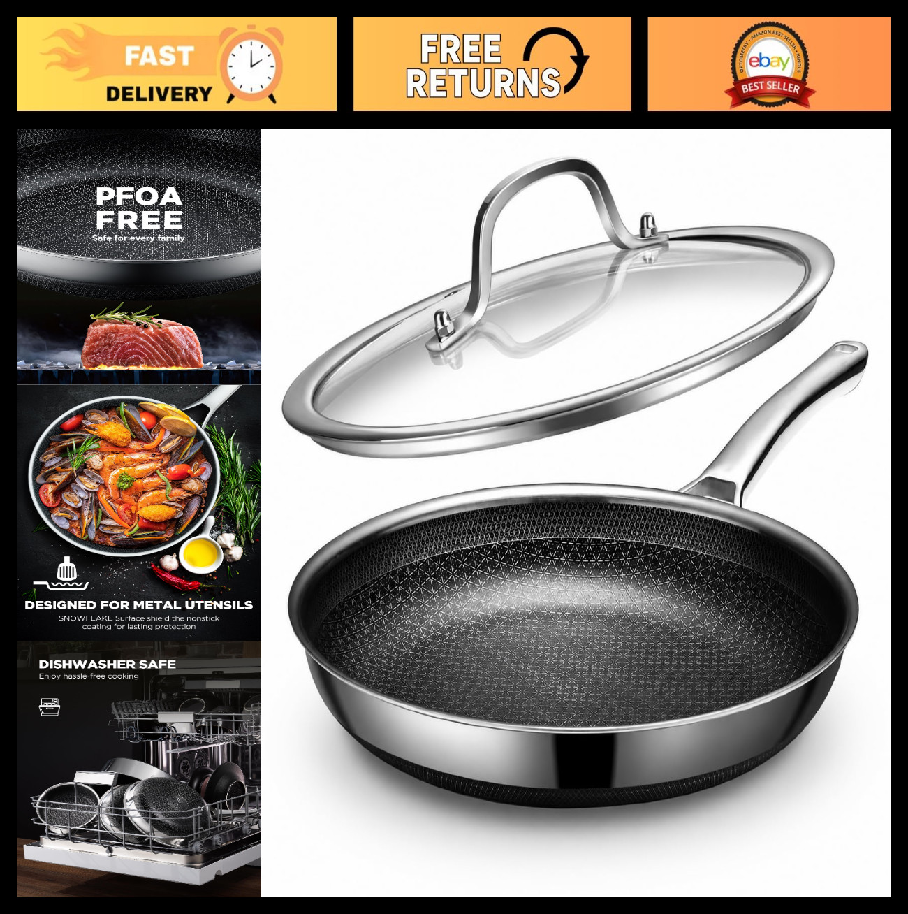 12-Inch Non-Stick Frying Pan with Lid, Induction Compatible, Oven & Dishwasher S