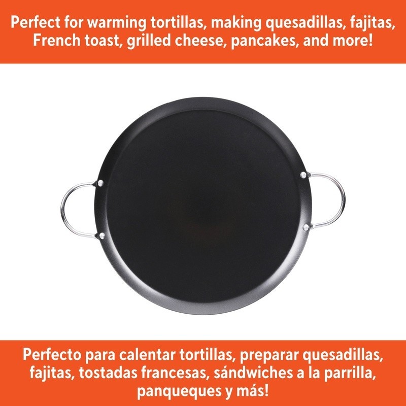Nonstick Carbon Steel Round Comal W/ Metal Handles Cooking Tortillas Pancakes US