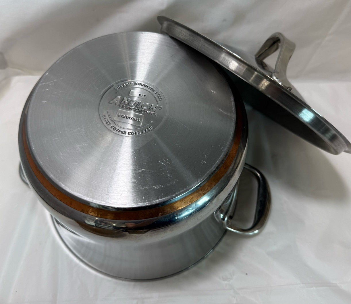 Anolon Nouvelle Copper 6.5 Qt Stock Pot w Lid Stainless Steel 21T
