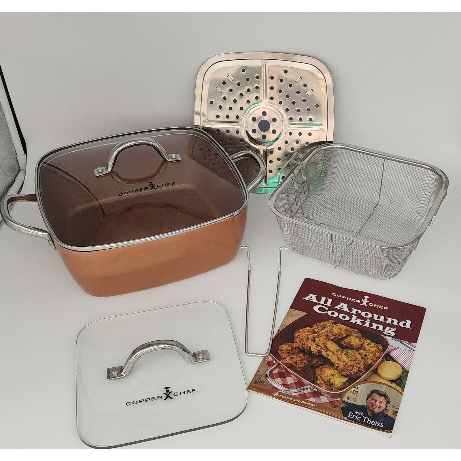 Copper Chef 6.7 Qt Square Pan Set 5pc Non-Stick Induction Cookware Panini Press