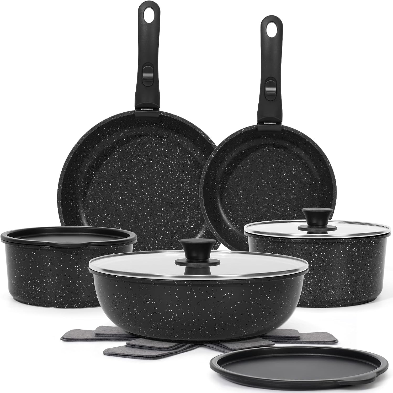 15Pcs Pots and Pans Set Non Stick, Detachable Handle,Induction | Nonstick,black