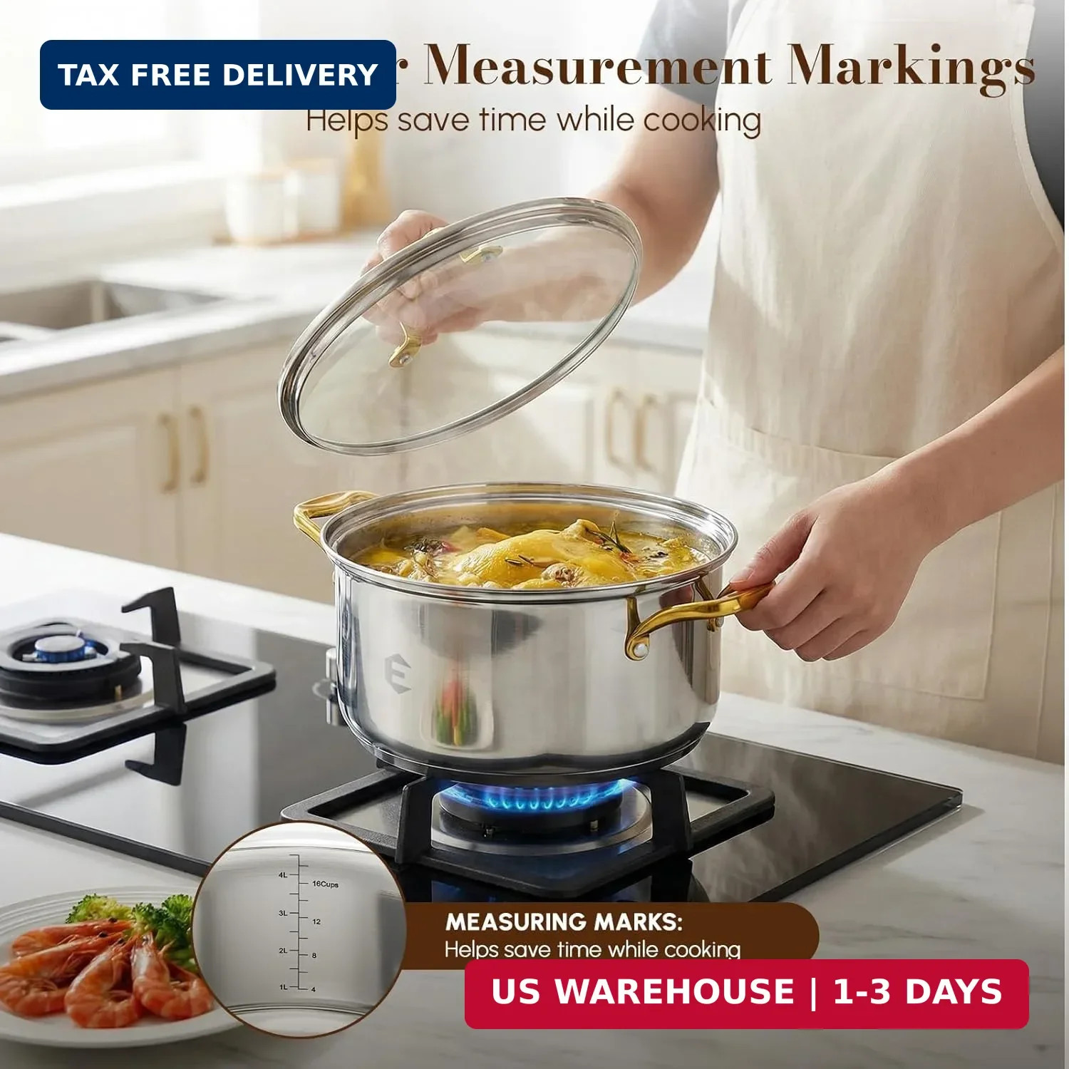 Stainless Steel Cookware Set, Tri-Ply Pots and Pans Set, 26 Piece Kitchen Cookin