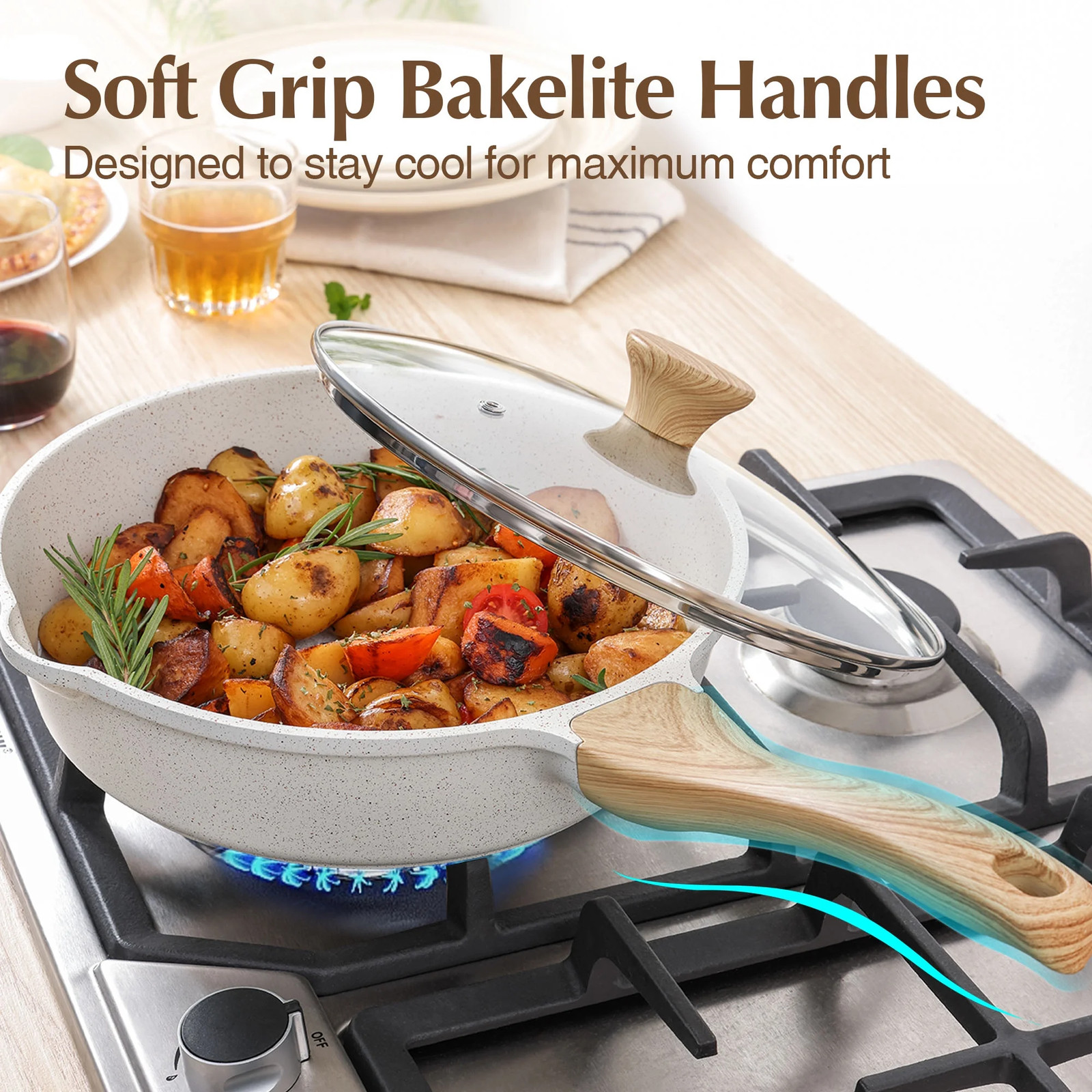 17 Pcs Ceramic Non-Stick Healthy Pots and Pans Cookware Set Toxic Free All Stove