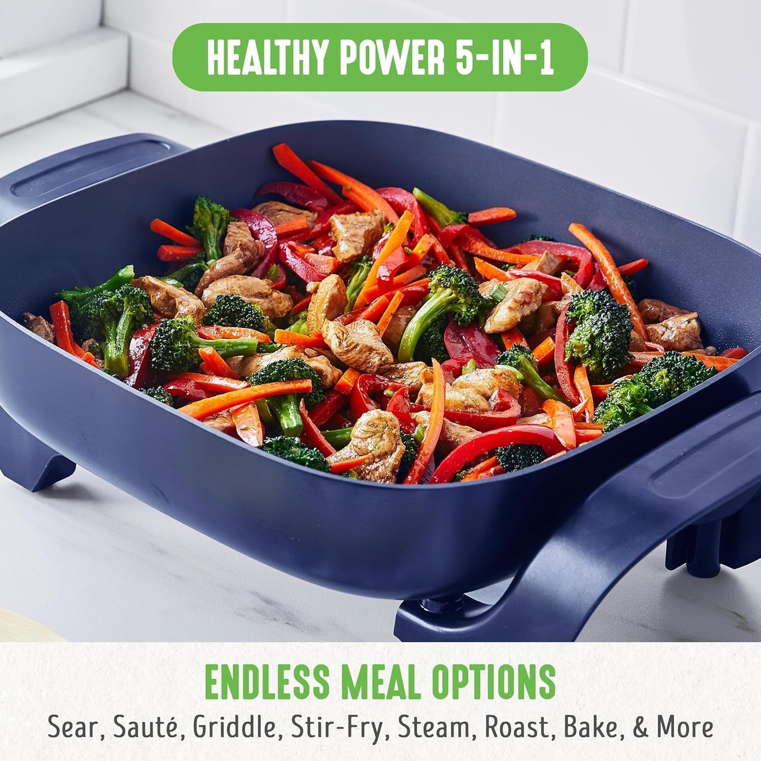 12″ 5QT Square Electric Skillet, Glass Vented Lid, Ceramic PFAS-Free Nonstick…