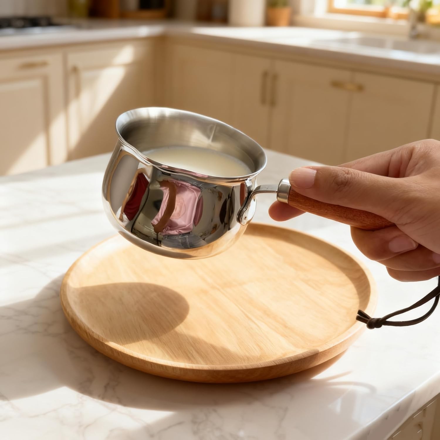 8.5oz Mini Milk Warmer Pot Ultra Small Butter Warmer SUS304 Tri-Ply Stainless