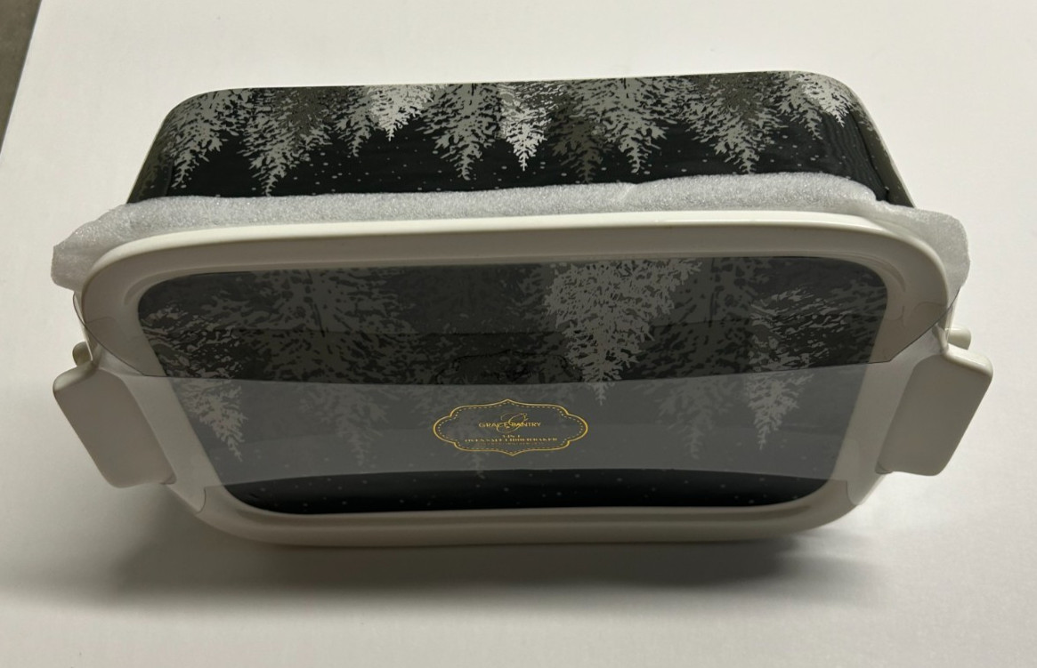 VHTF Grace Teaware Winter Black Grey Trees Rectangular Baker & Lid Casserole NEW