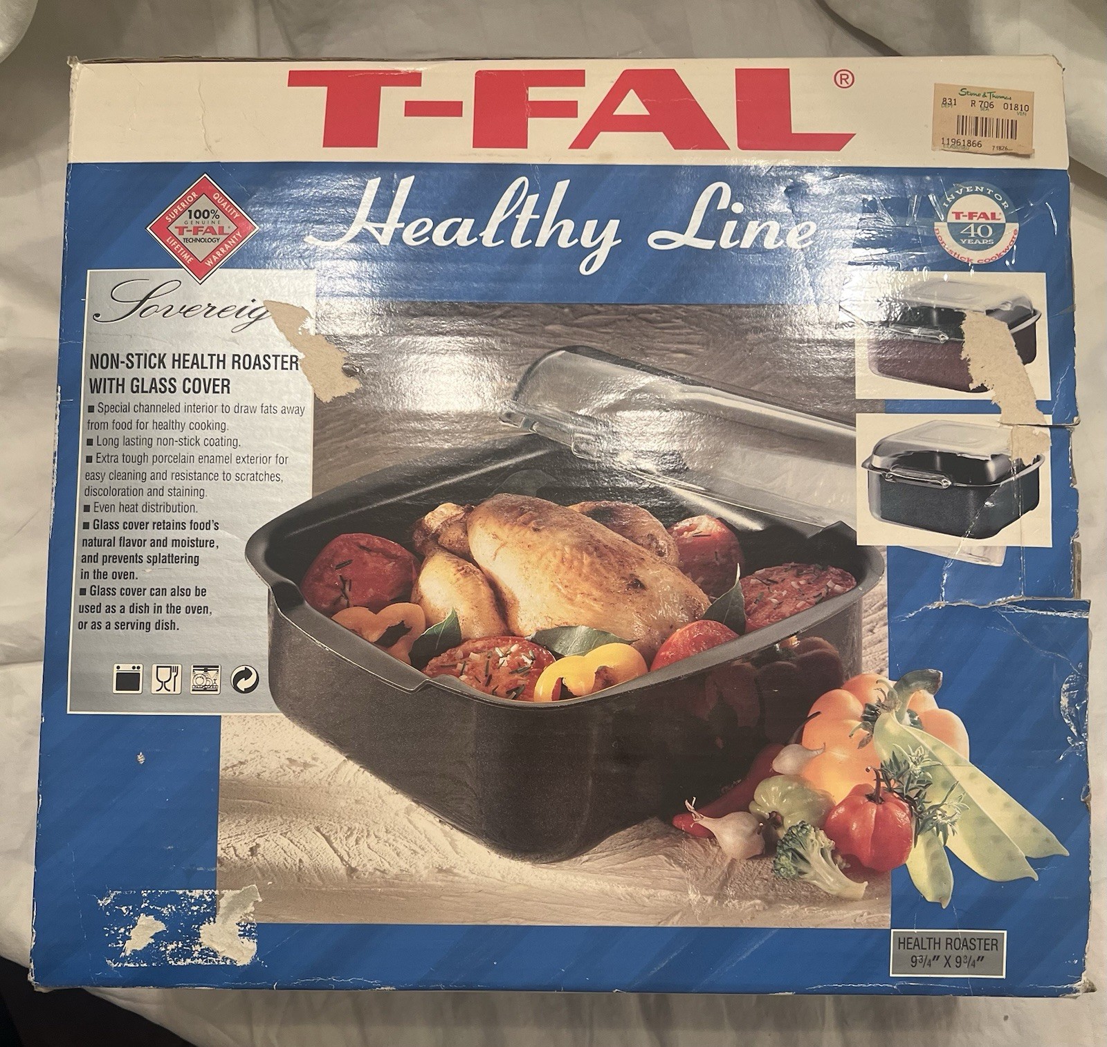 T-Fal Non-Stick 9 3/4″ x 9 3/4″ Square Enamel Health Roaster w/ Glass Cover NEW