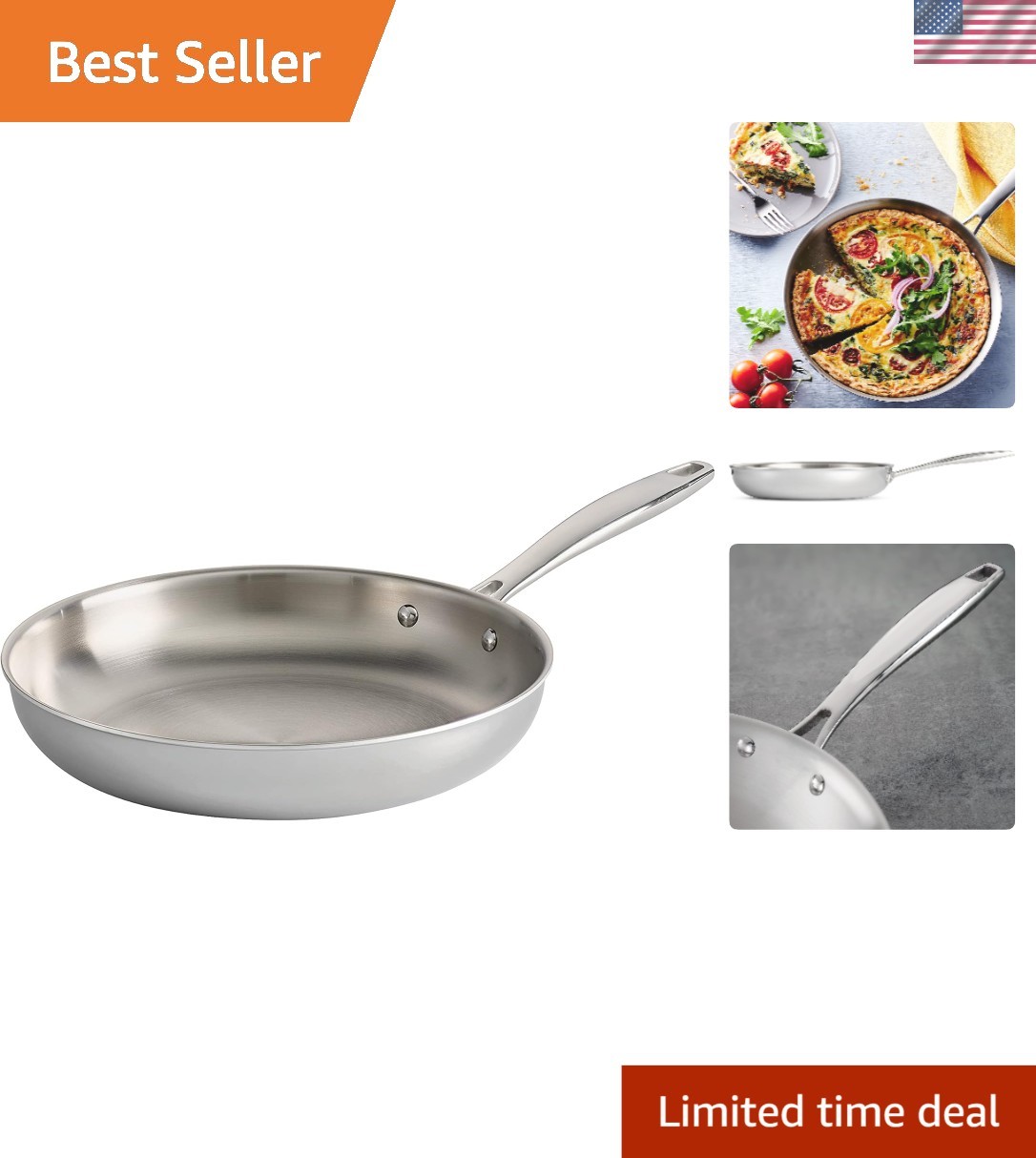 Signature 10-Inch Tri-Ply Stainless Steel Fry Pan – NSF Certified, Dishwasher…